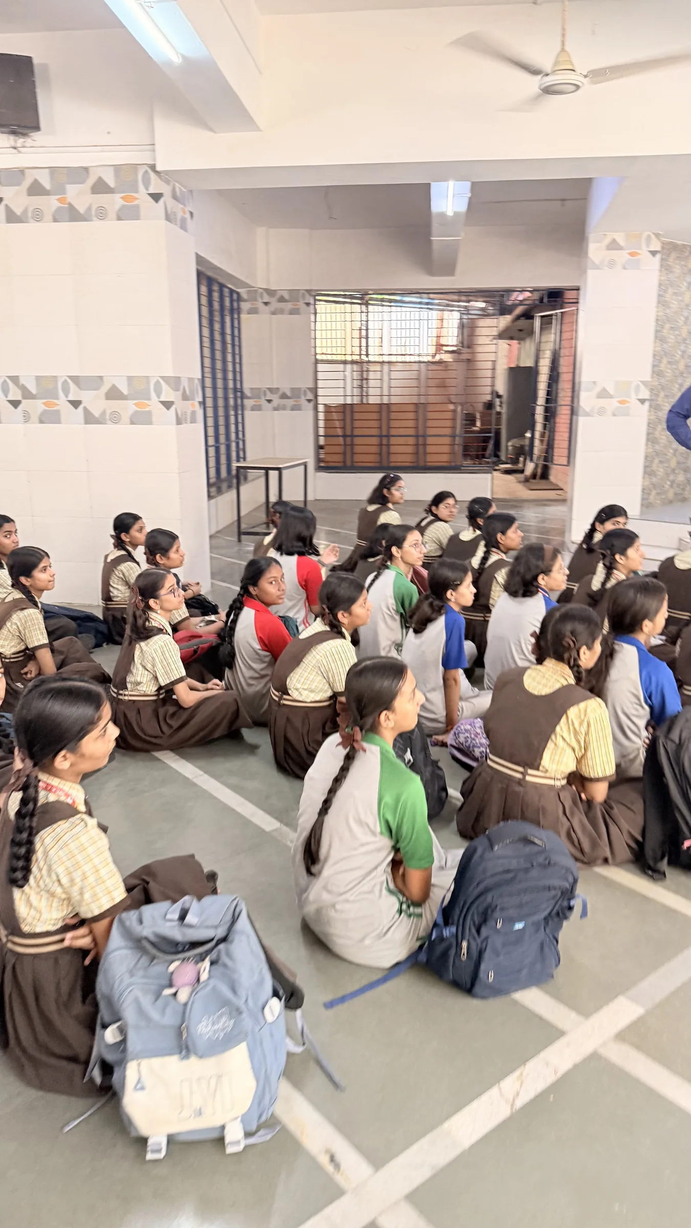 Students gathered for a science session in the school hall