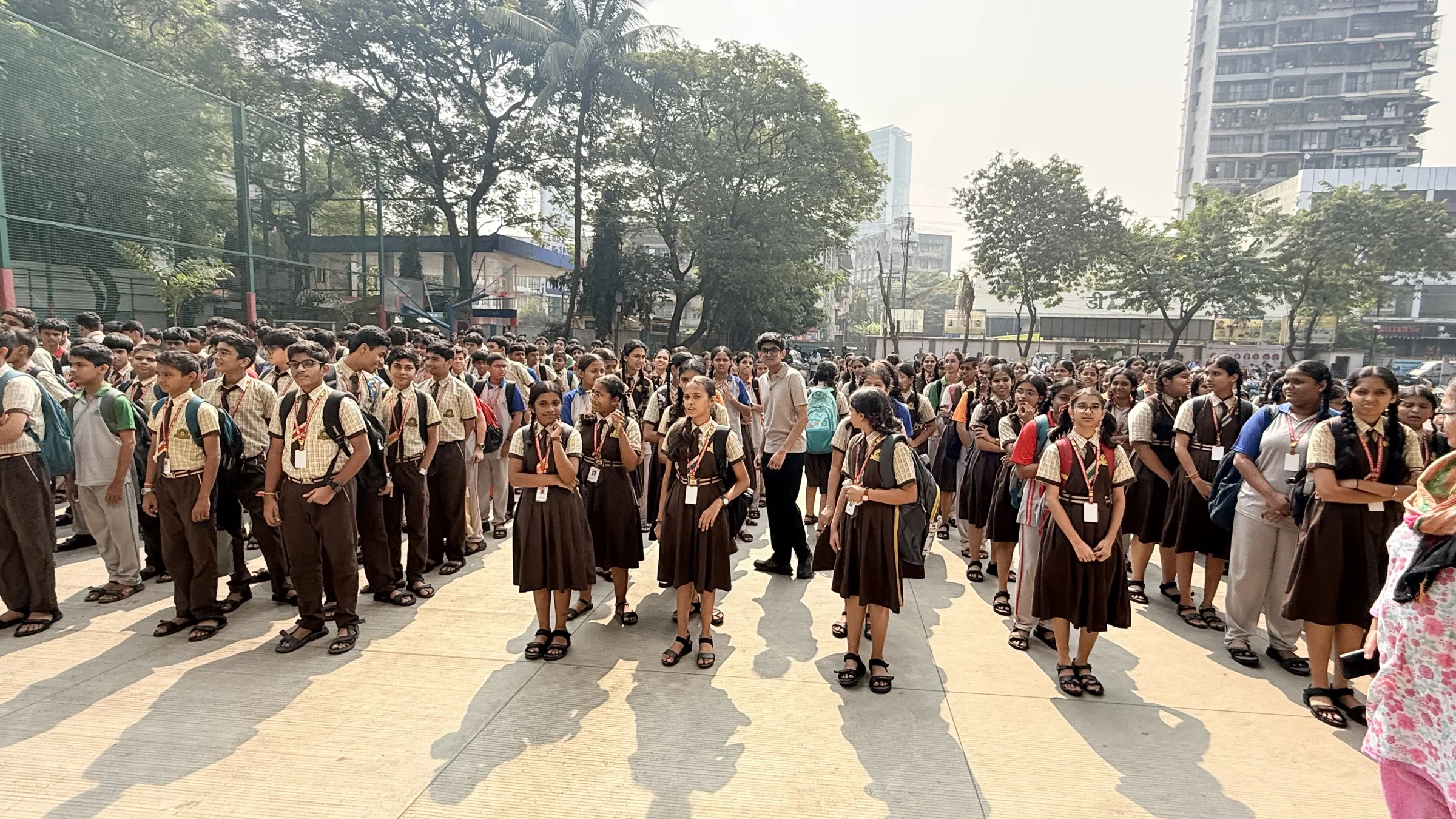 The school community gathered for an outdoor assembly